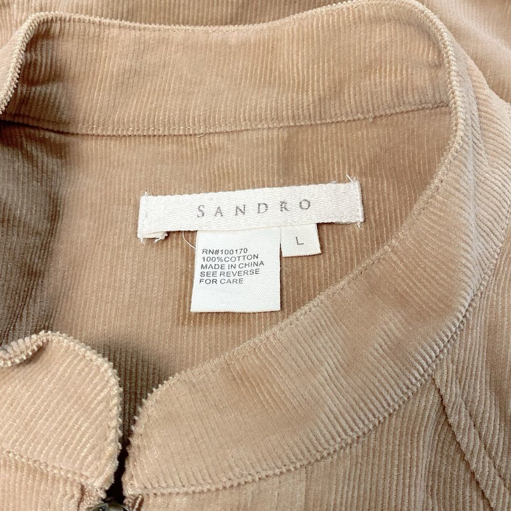 SANDRO Beige Corduroy Ruffle Sleeves Jacket Large Winter Fall Fashion Outfit - Picture 4 of 5